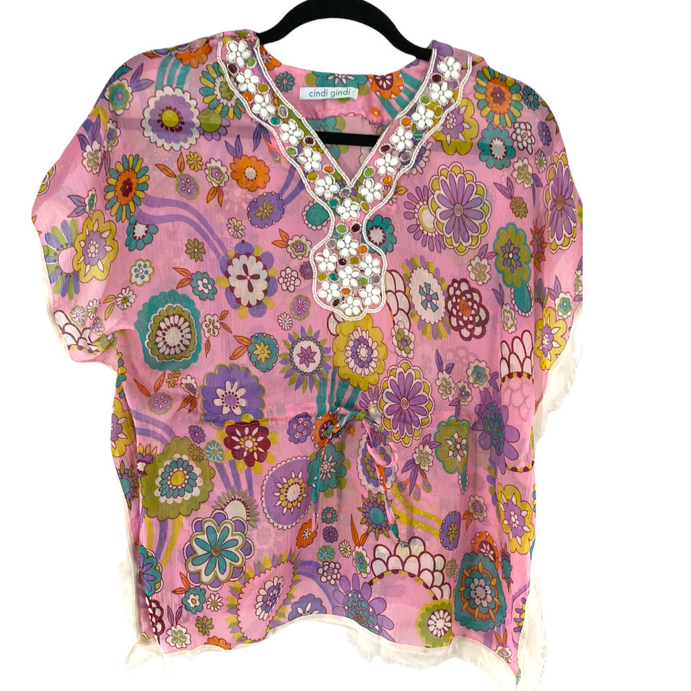 CINDI GINDI PIN FLORAL SHIRT WITH BEADED DETAILS